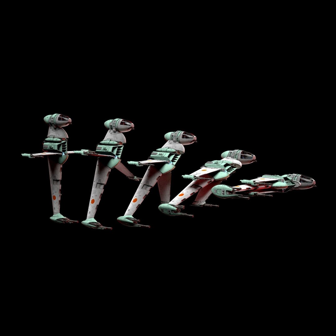B-Wing Star Wars Fighter 3D Model – High Poly Animated Spaceship, FBX, OBJ - View 12
