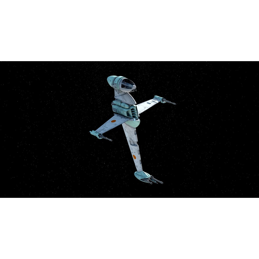 B-Wing Star Wars Fighter 3D Model – High Poly Animated Spaceship, FBX, OBJ - View 3