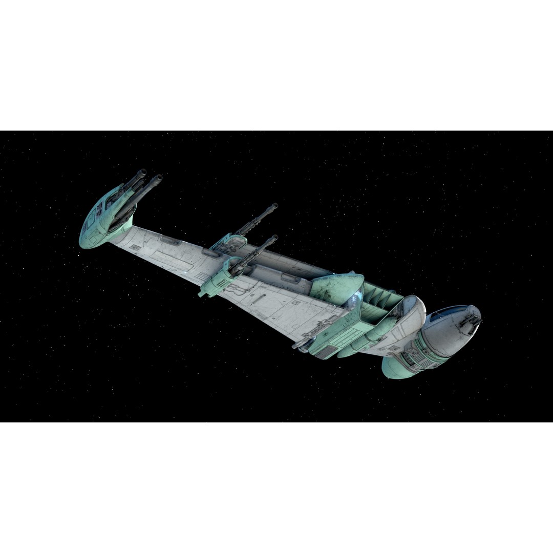 B-Wing Star Wars Fighter 3D Model – High Poly Animated Spaceship, FBX, OBJ - View 6