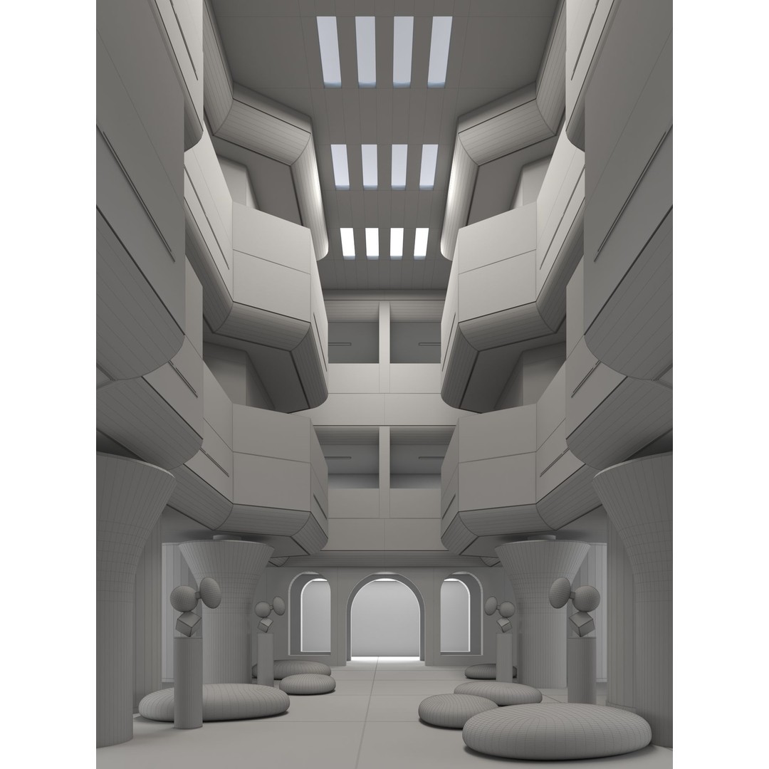 Futuristic Shopping Center 3D Model – High Quality Interior with Atrium - View 12