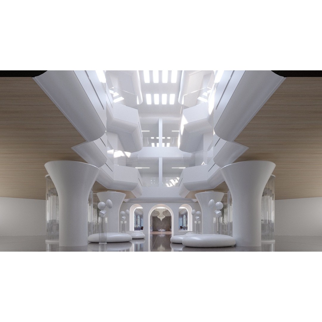 Futuristic Shopping Center 3D Model – High Quality Interior with Atrium - View 3