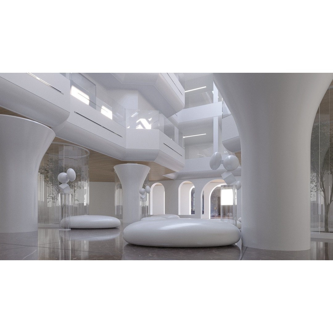 Futuristic Shopping Center 3D Model – High Quality Interior with Atrium - View 4