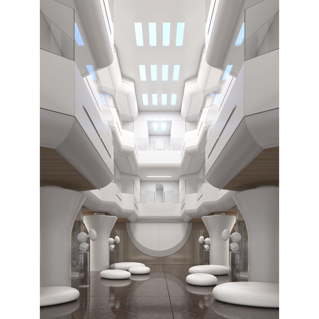 Futuristic Shopping Center 3D Model – High Quality Interior with Atrium - View 9
