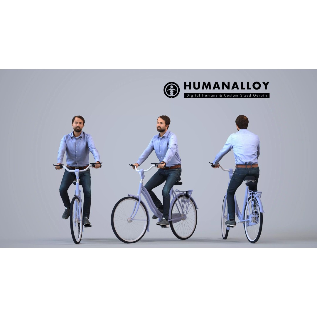 Adult Indian Man Cycling 3D Model – Business Attire, Game Ready Formats - View 2