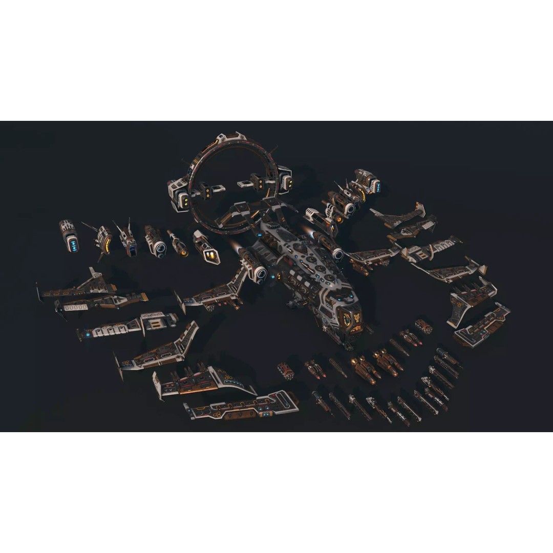 Spaceship 04 3D Model – Low Poly Game Asset, PBR Textures, FBX - View 2