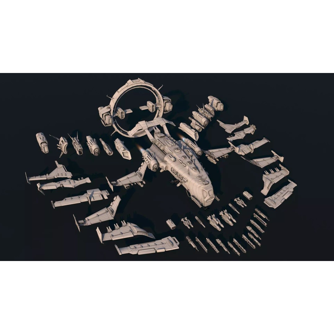 Spaceship 04 3D Model – Low Poly Game Asset, PBR Textures, FBX - View 3