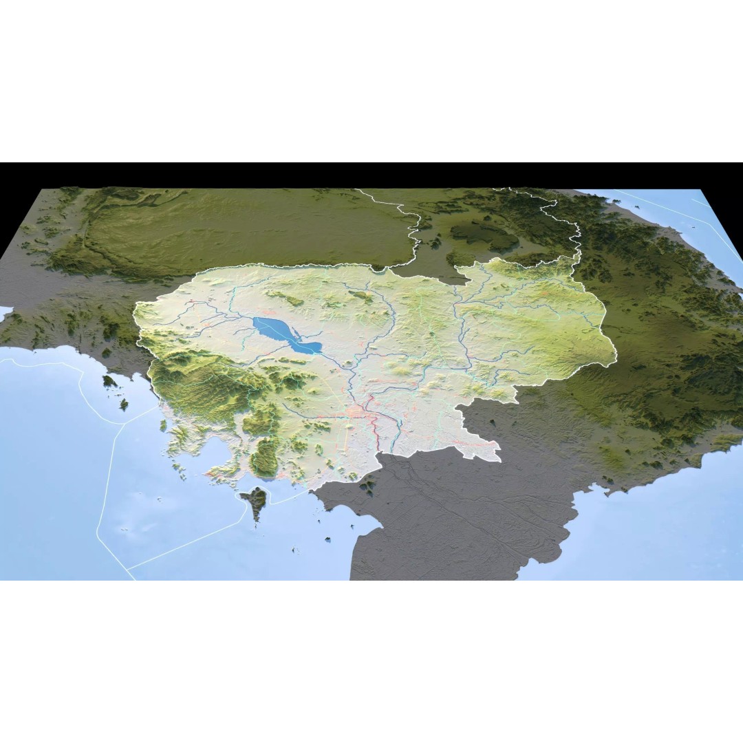 Cambodia Map 3D Model – Realistic Satellite Terrain with DEM, FBX, OBJ - View 13