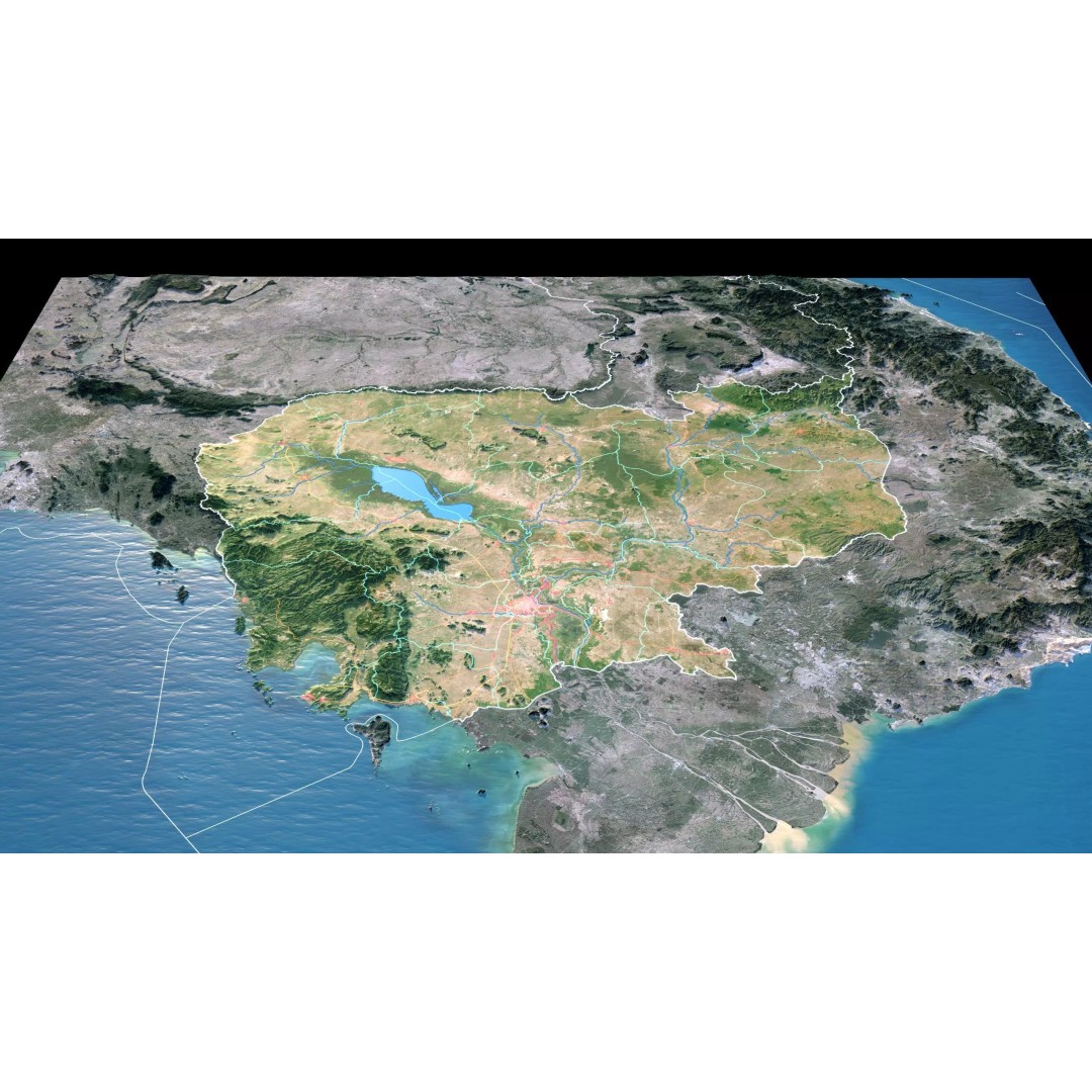Cambodia Map 3D Model – Realistic Satellite Terrain with DEM, FBX, OBJ - View 4