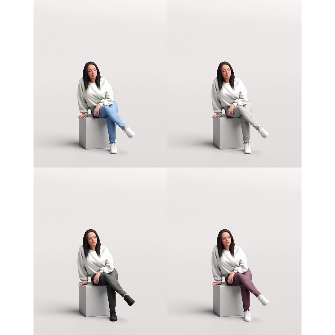 Humano Sitting Woman 3D Model – Realistic Female Character, PBR Textures