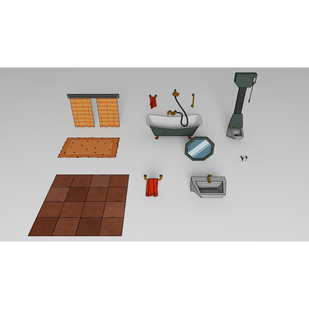 Cartoon Bathroom 3D Model – Low Poly Sci-Fi Interior Asset, FBX - View 10