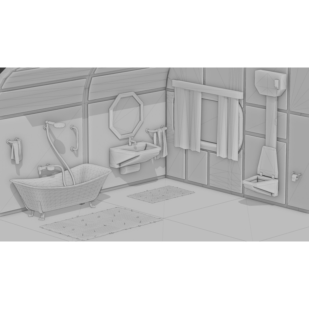 Cartoon Bathroom 3D Model – Low Poly Sci-Fi Interior Asset, FBX - View 3