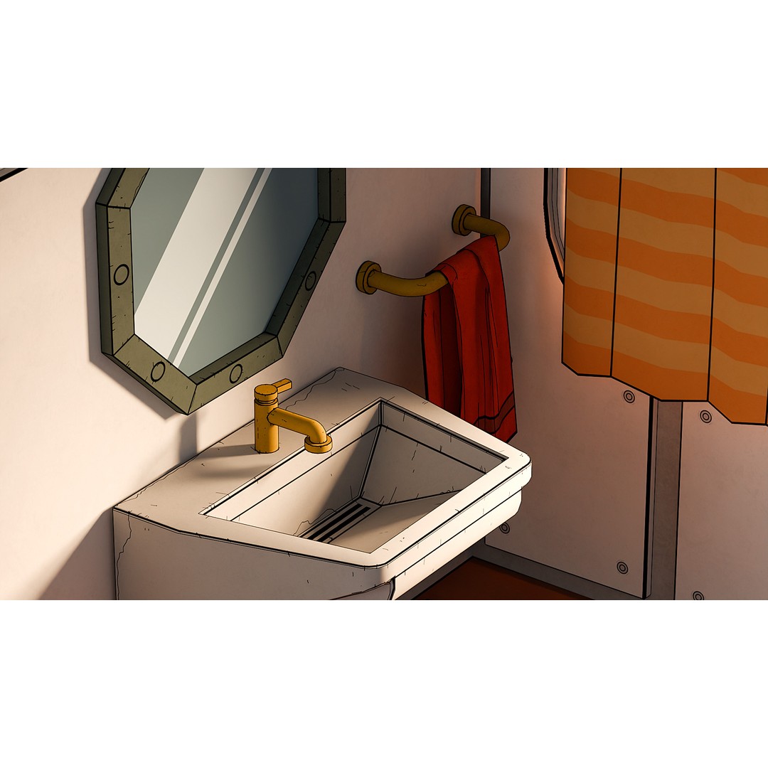 Cartoon Bathroom 3D Model – Low Poly Sci-Fi Interior Asset, FBX - View 4