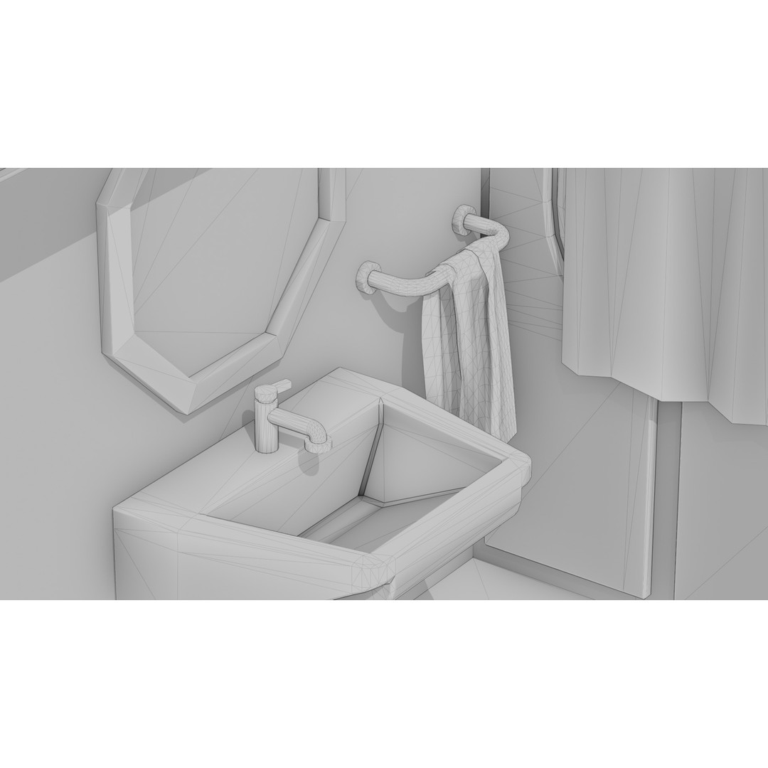 Cartoon Bathroom 3D Model – Low Poly Sci-Fi Interior Asset, FBX - View 5