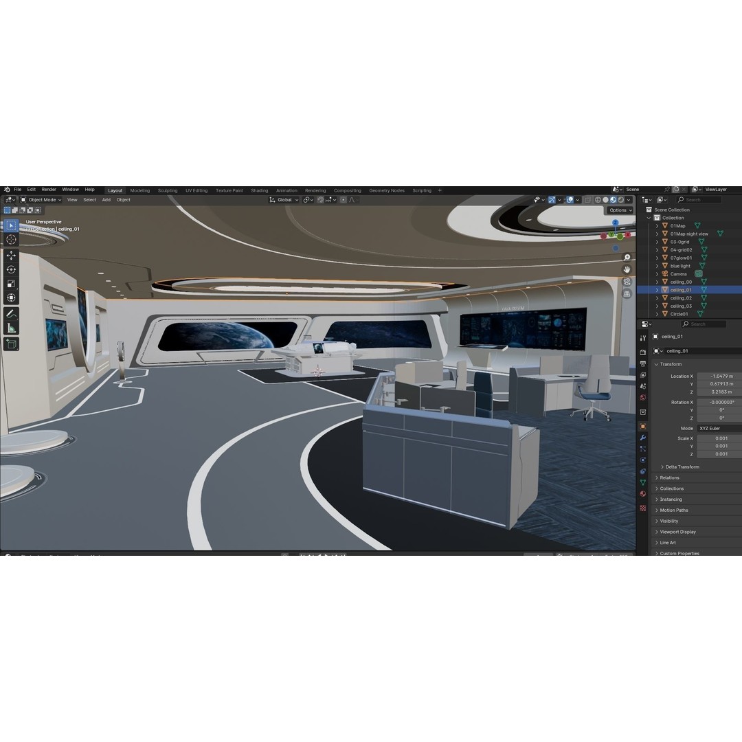 Futuristic Exhibition Hall 3D Model – High Poly Architectural Asset, FBX
