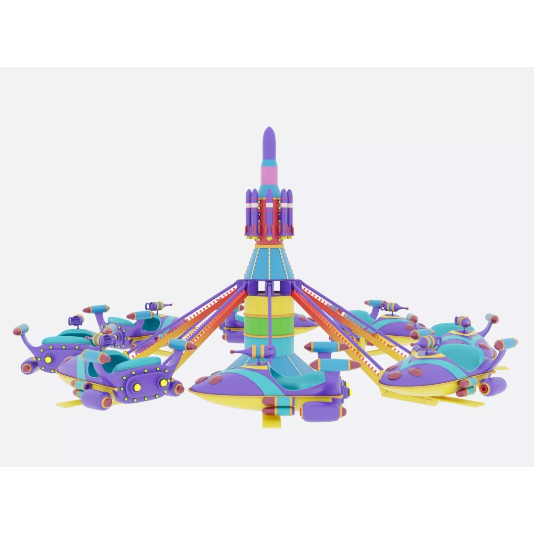 Rocket Carousel 3D Model – Game-Ready PBR Asset, FBX & OBJ Formats - View 4