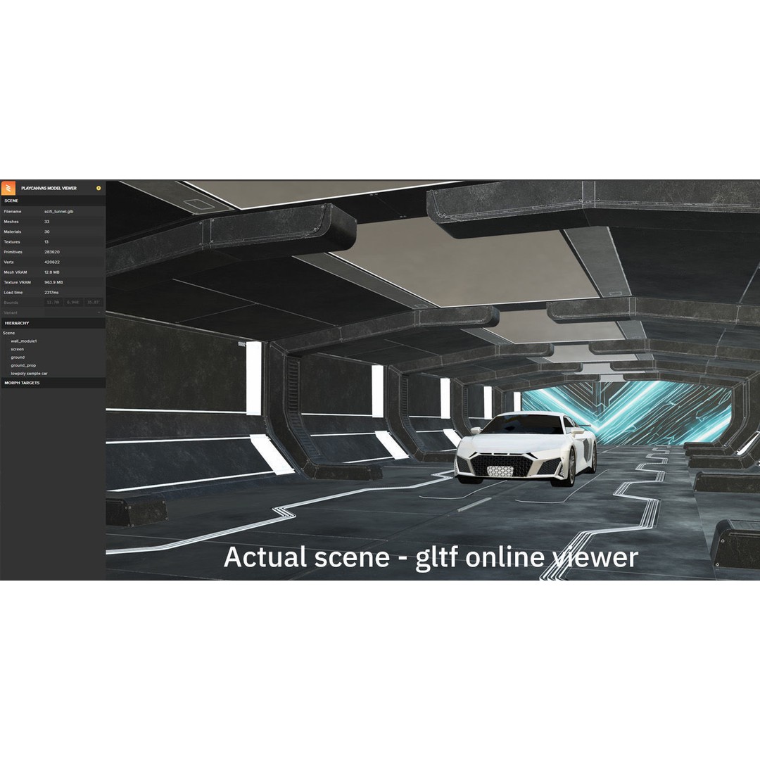 Sci-Fi Tunnel Showroom 3D Model – Low Poly Racing Car Exhibition - View 6