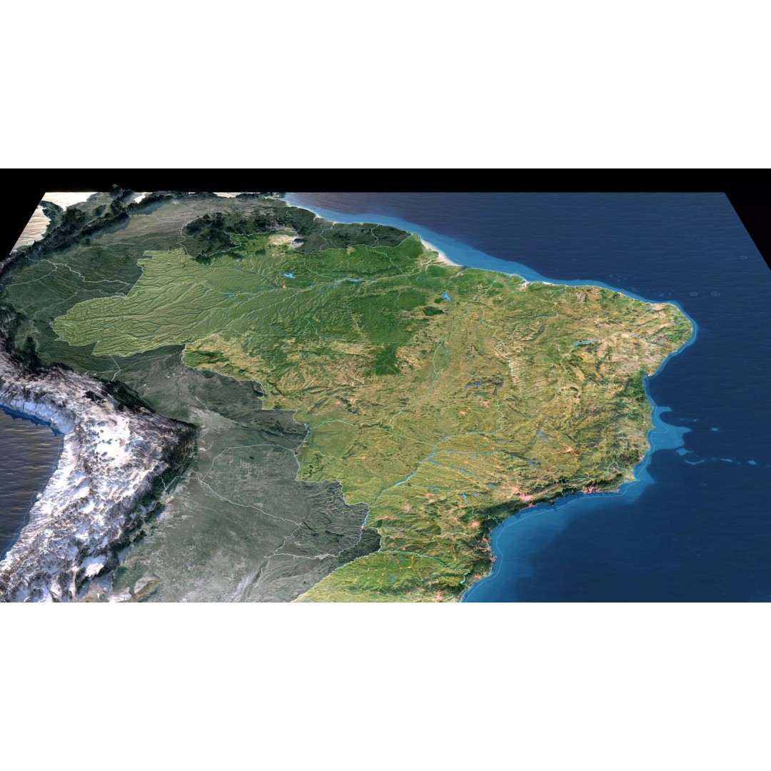 Brazil Map 3D Model – Realistic Satellite Terrain, 40K Textures, FBX/OBJ - View 4