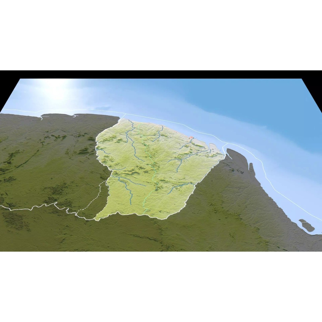 French Guiana Map 3D Model – Realistic Satellite Terrain, FBX, OBJ - View 13