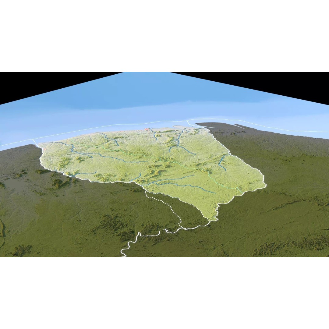French Guiana Map 3D Model – Realistic Satellite Terrain, FBX, OBJ - View 14