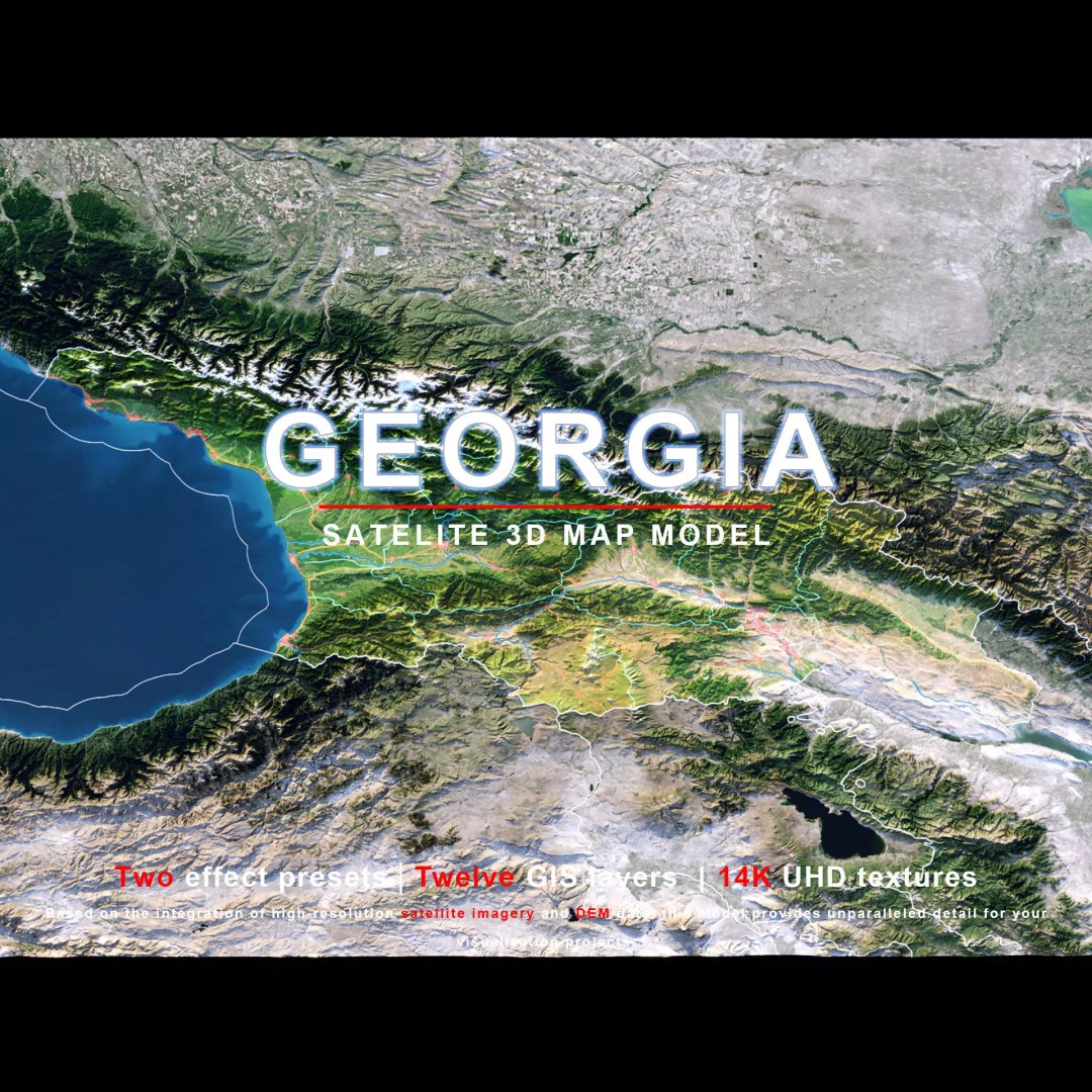 Georgia Map 3D Model – Realistic Satellite Terrain with Textures - View 2
