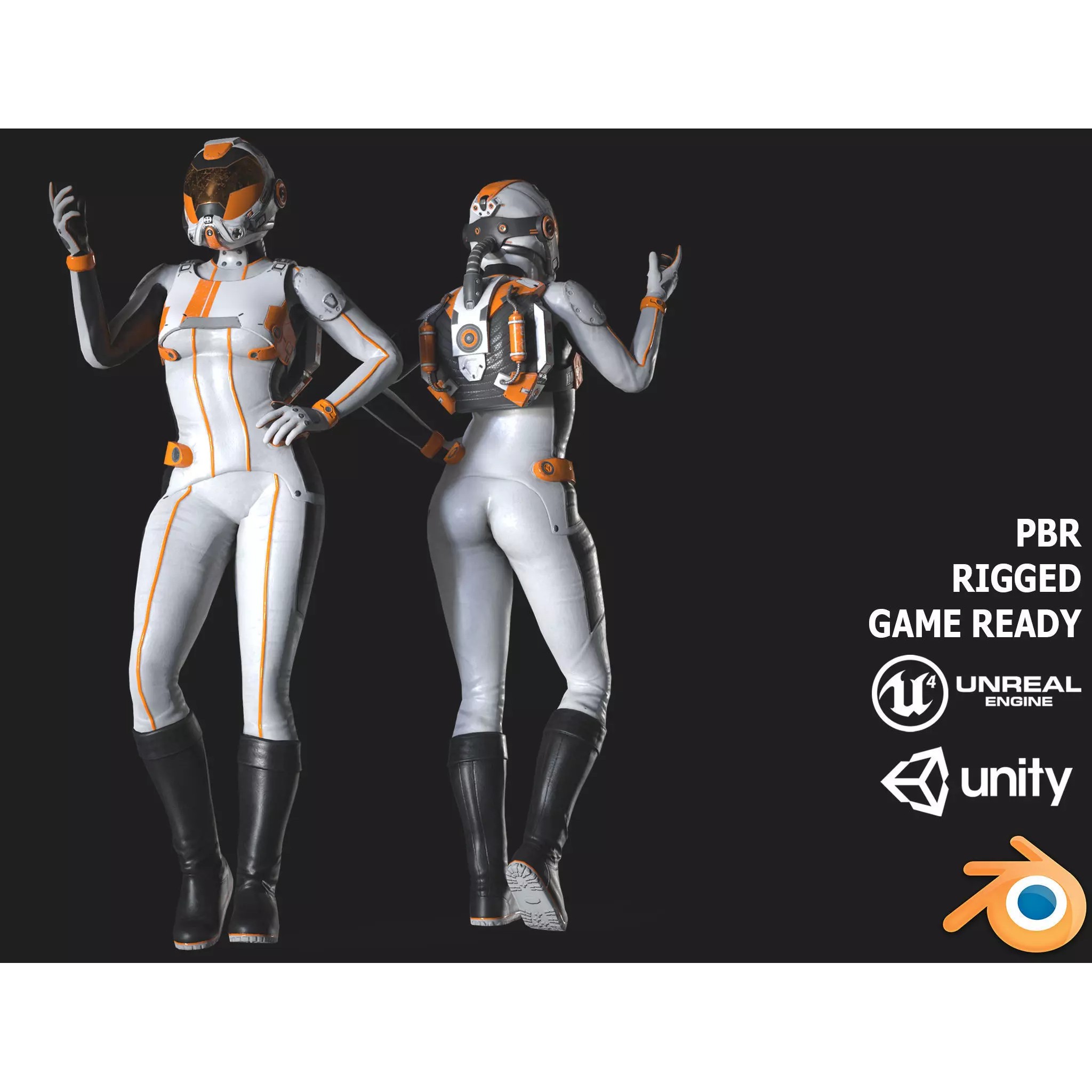FX01 Female Space Suit - Low-Poly Game-Ready 3D Model - View 2