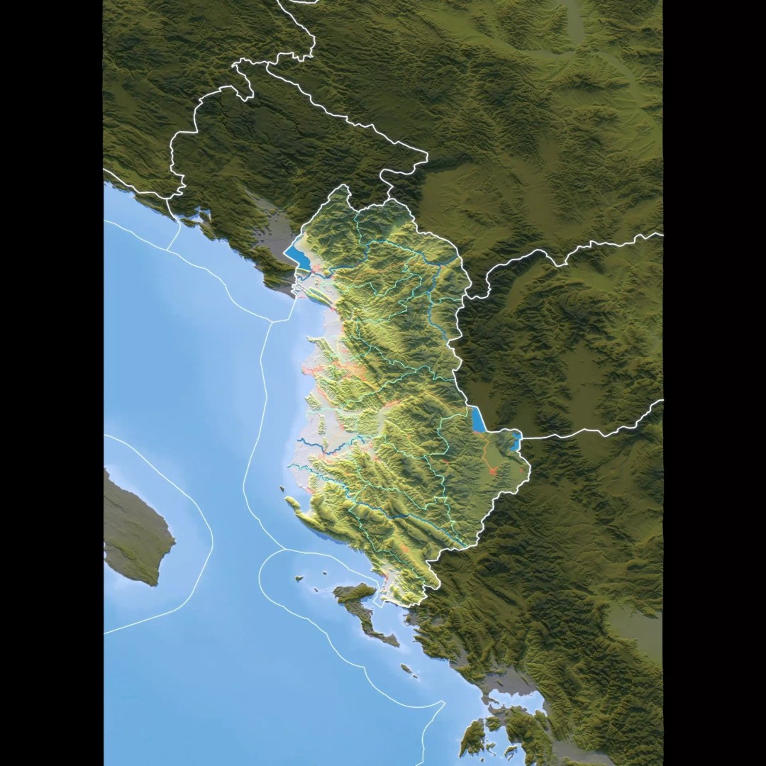 Albania Map 3D Model – 8K Realistic Terrain with DEM Data, FBX/OBJ - View 12