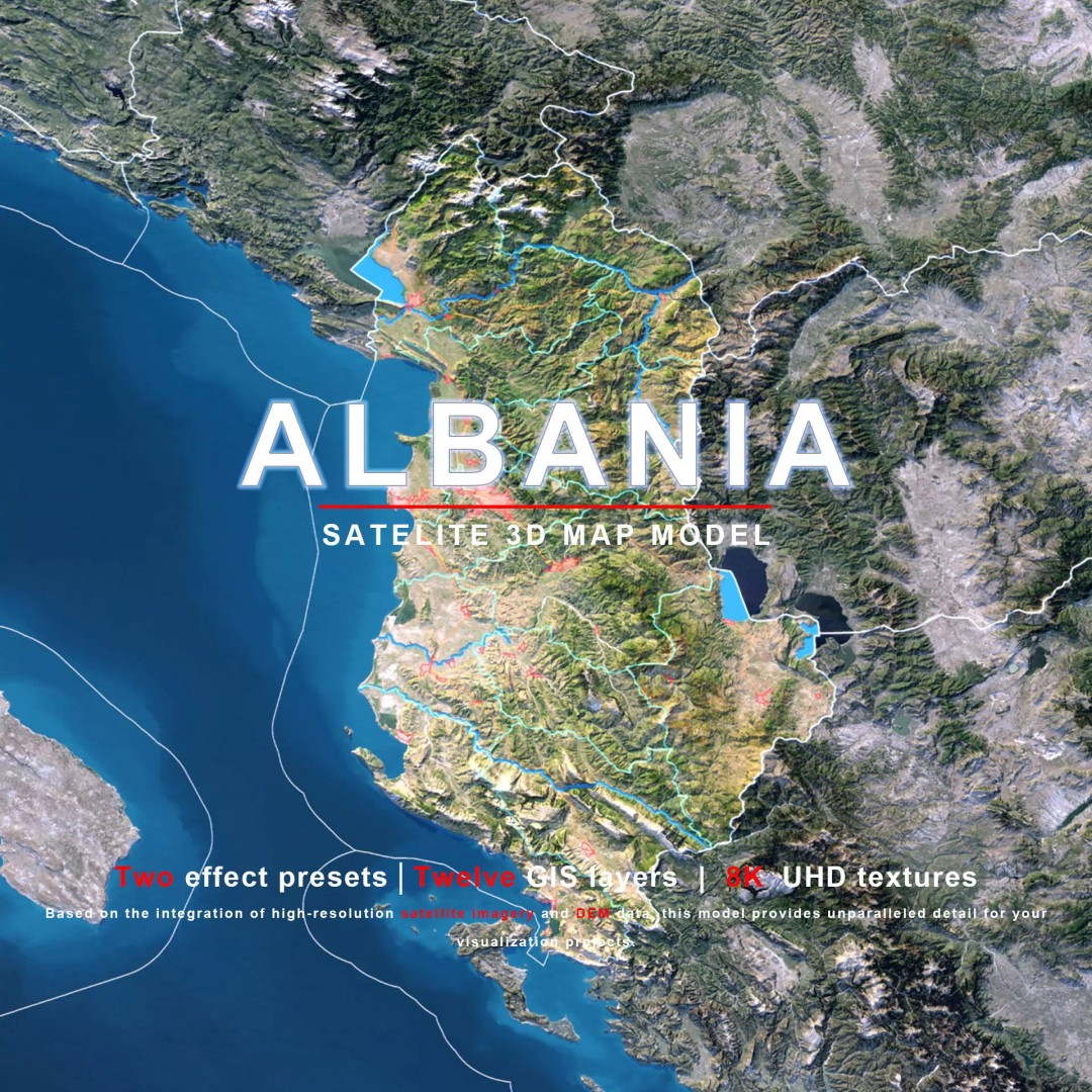 Albania Map 3D Model – 8K Realistic Terrain with DEM Data, FBX/OBJ - View 2