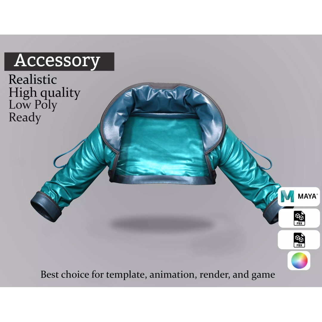 Space Explorer Jacket 3D Model – Low Poly Real-Time Outfit, FBX - View 2