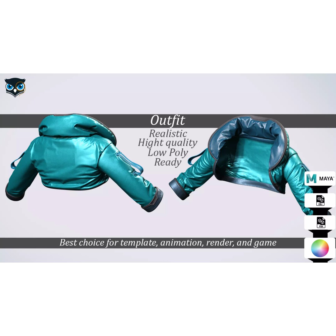 Space Explorer Jacket 3D Model – Low Poly Real-Time Outfit, FBX - View 3