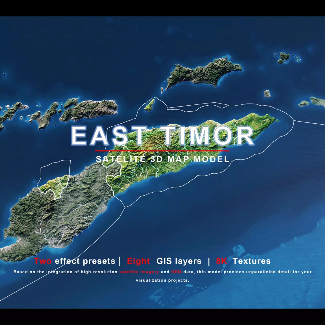 East Timor Map 3D Model – Realistic 8K Satellite Terrain, FBX, OBJ - View 2