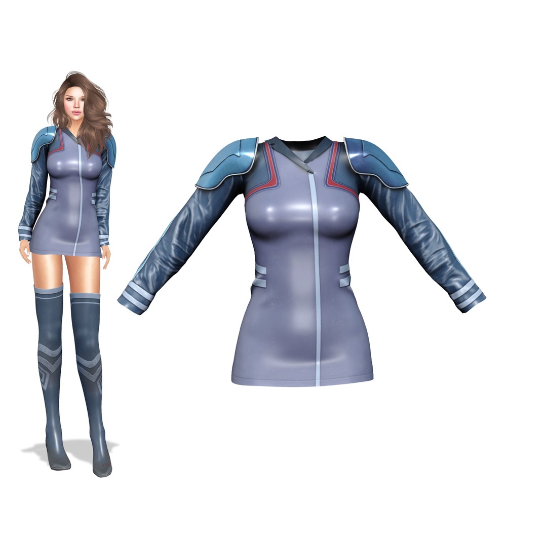 Futuristic Space Secretary Uniform 3D Model – Low Poly Game Asset, FBX - View 3