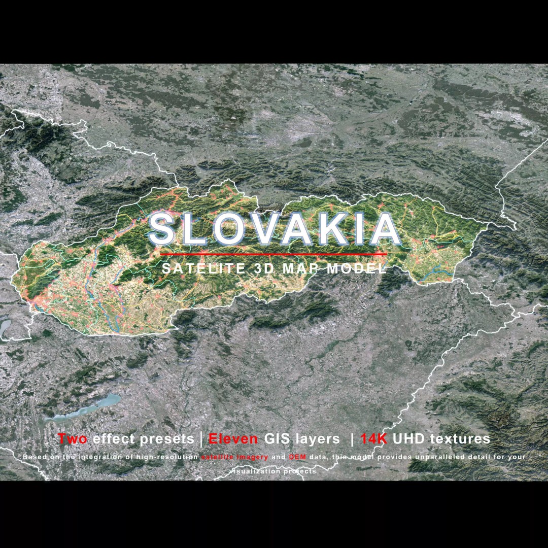 Slovakia Map 3D Model – Realistic Satellite Terrain, 14K Textures - View 2