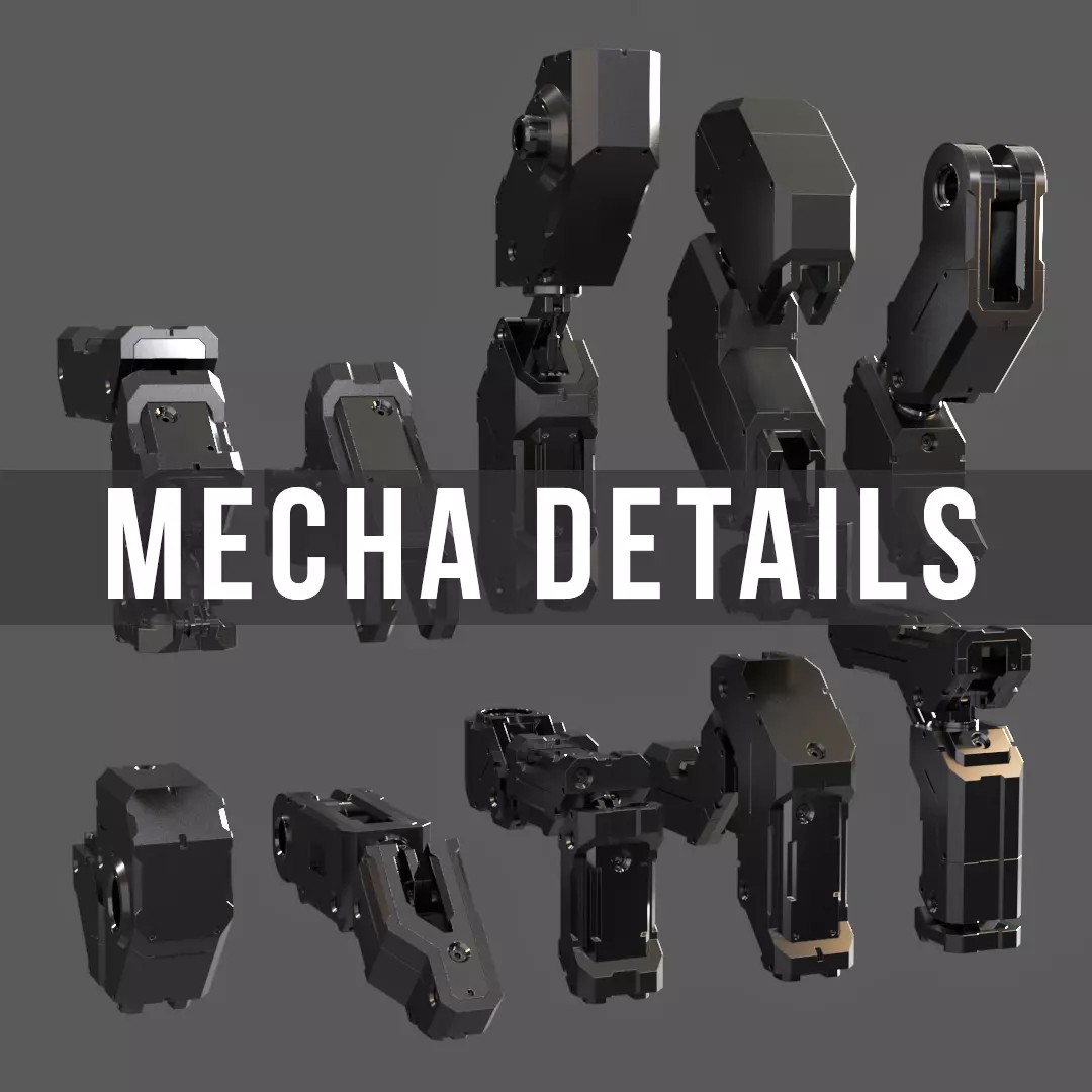 Mecha Details Kit-Bash 3D Model – Unique Mechanical Designs, OBJ & FBX - View 2