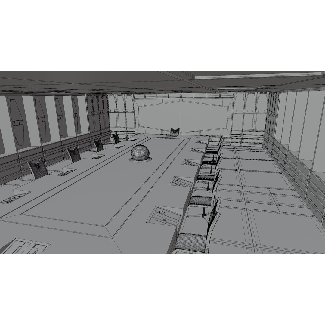 Imperial Conference Room 3D Model – Sci-Fi Interior with Hologlobe - View 3