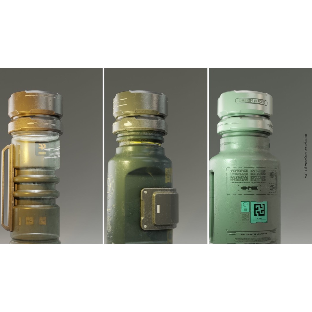 Cyberpunk Bottles 3D Model – Futuristic Design with PBR Textures, Blender - View 4