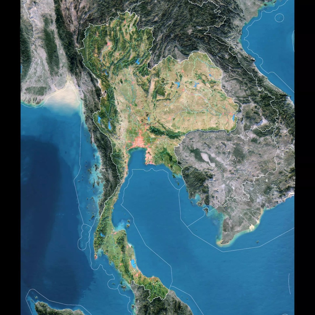 Thailand Map 3D Model – Realistic Satellite Terrain, 27K Textures, FBX/OBJ - View 3