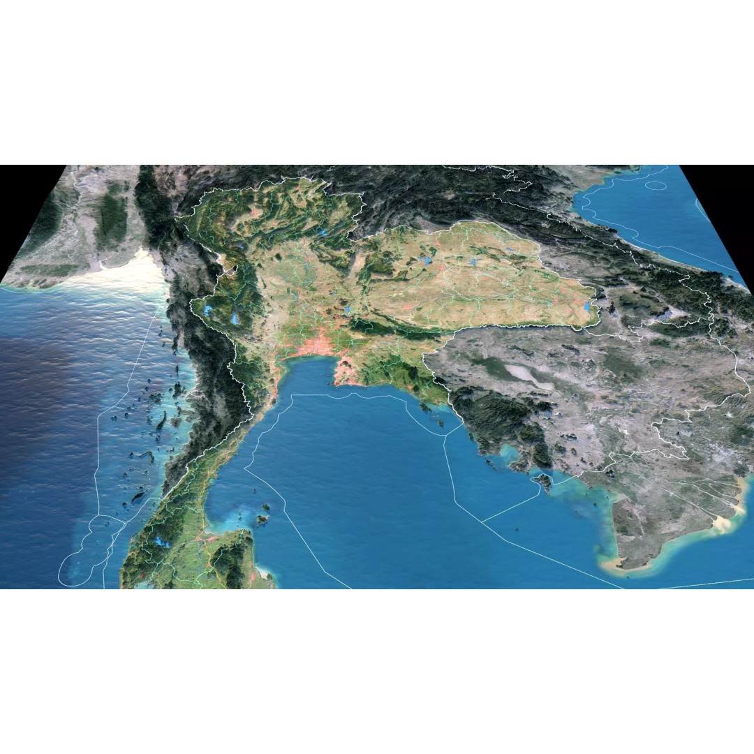 Thailand Map 3D Model – Realistic Satellite Terrain, 27K Textures, FBX/OBJ - View 4