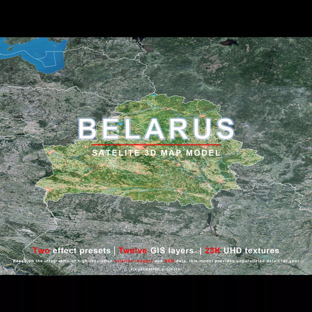 Belarus Map 3D Model – Realistic Satellite Terrain with PBR Textures - View 2