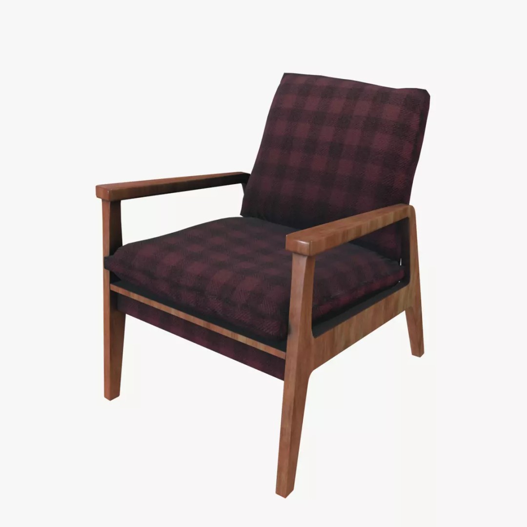 Armchair 3D Model – Low Poly Accent Furniture, FBX, PBR Textures - View 2