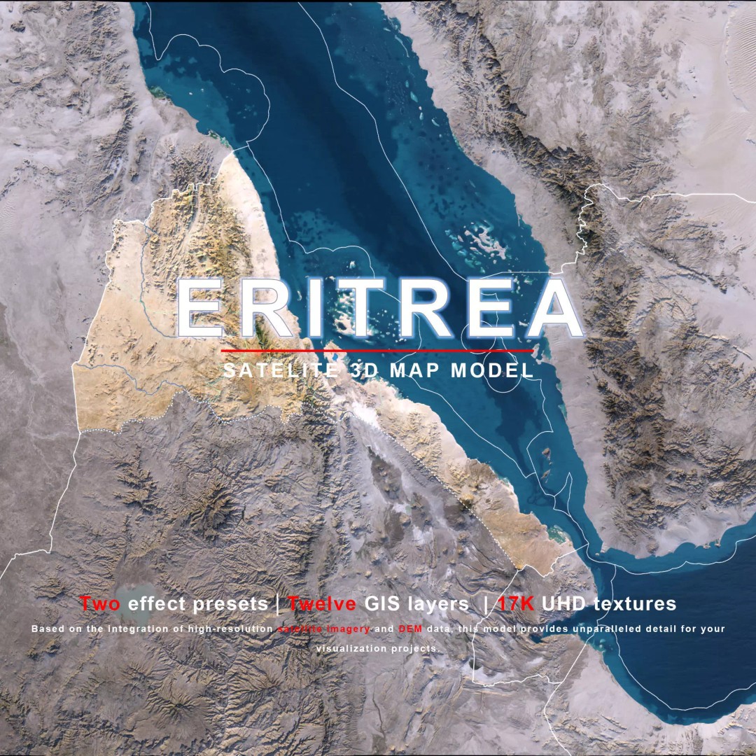 Eritrea Map 3D Model – Realistic Satellite Terrain, FBX & OBJ - View 2