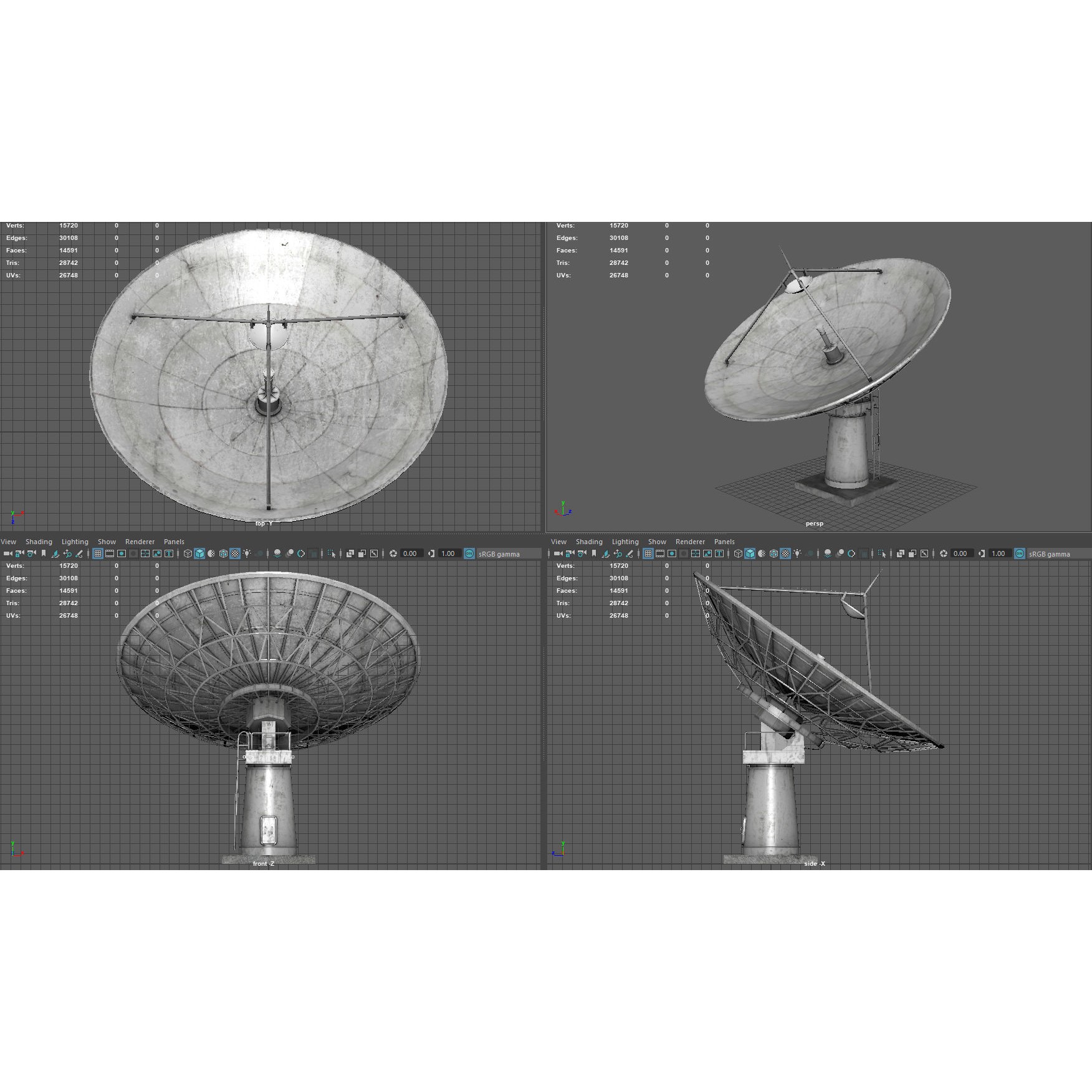 Large Satellite Antenna - Low-Poly Game-Ready 3D Model - View 6