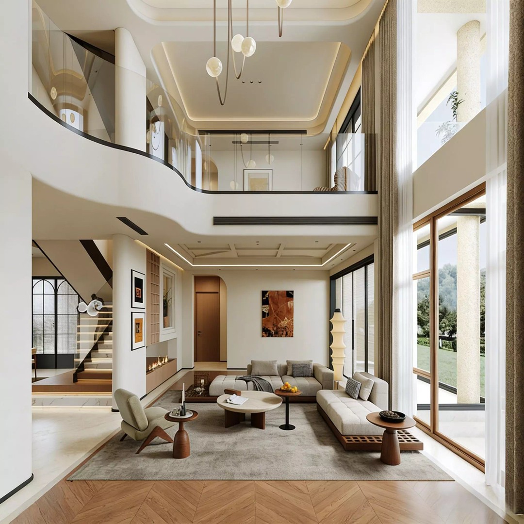 Modern Luxury Living Room 3D Model – Wabi-Sabi Design, FBX, PBR - View 2