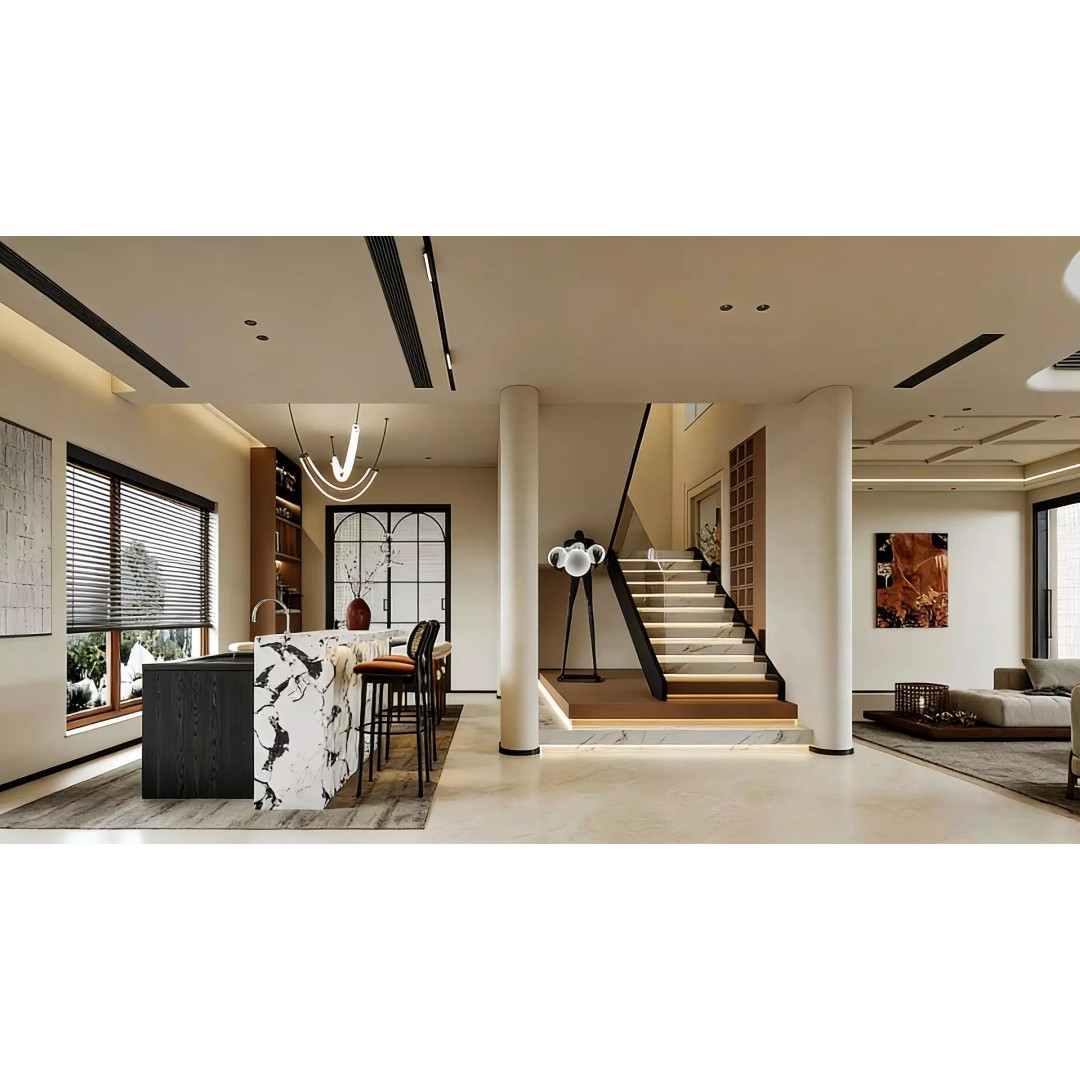 Modern Luxury Living Room 3D Model – Wabi-Sabi Design, FBX, PBR - View 4