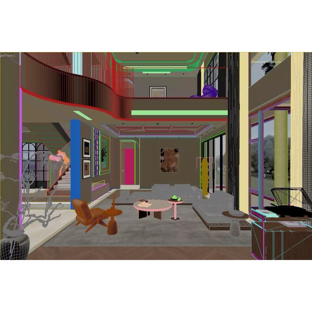 Modern Luxury Living Room 3D Model – Wabi-Sabi Design, FBX, PBR - View 7