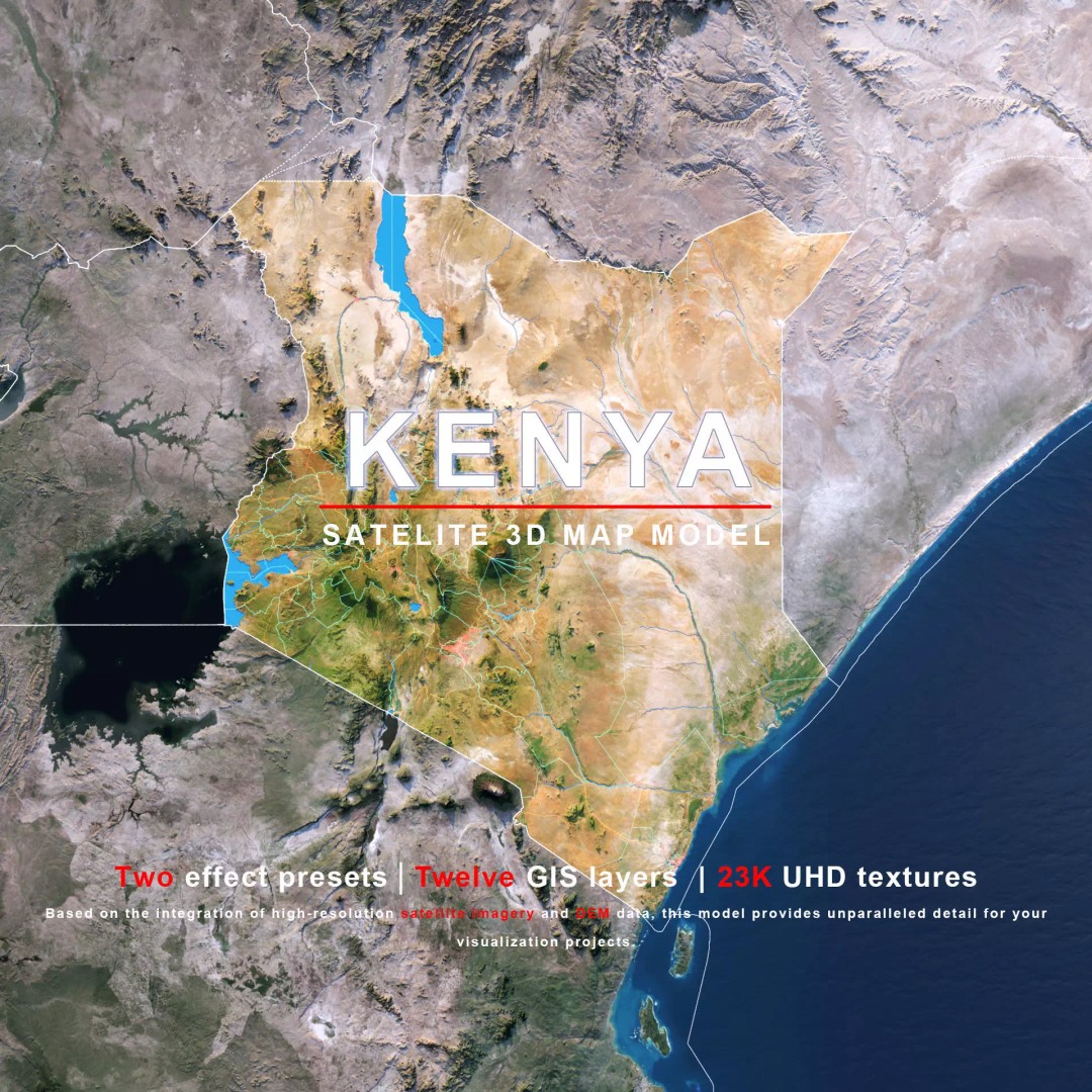 Kenya Map 3D Model – Realistic Satellite Terrain, 23K Textures - View 2