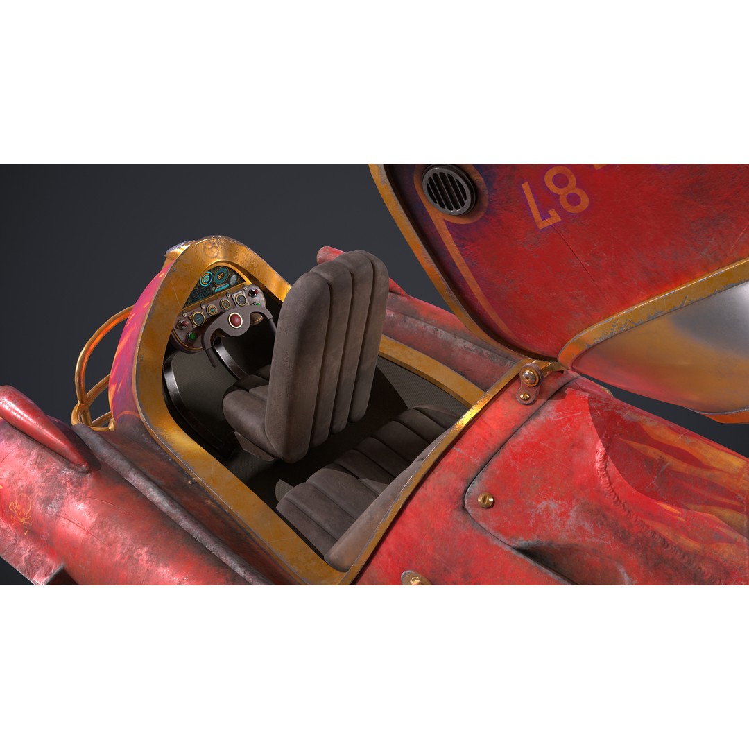Flying Car 3D Model – High Poly PBR Asset, FBX, OBJ, Game Ready - View 10