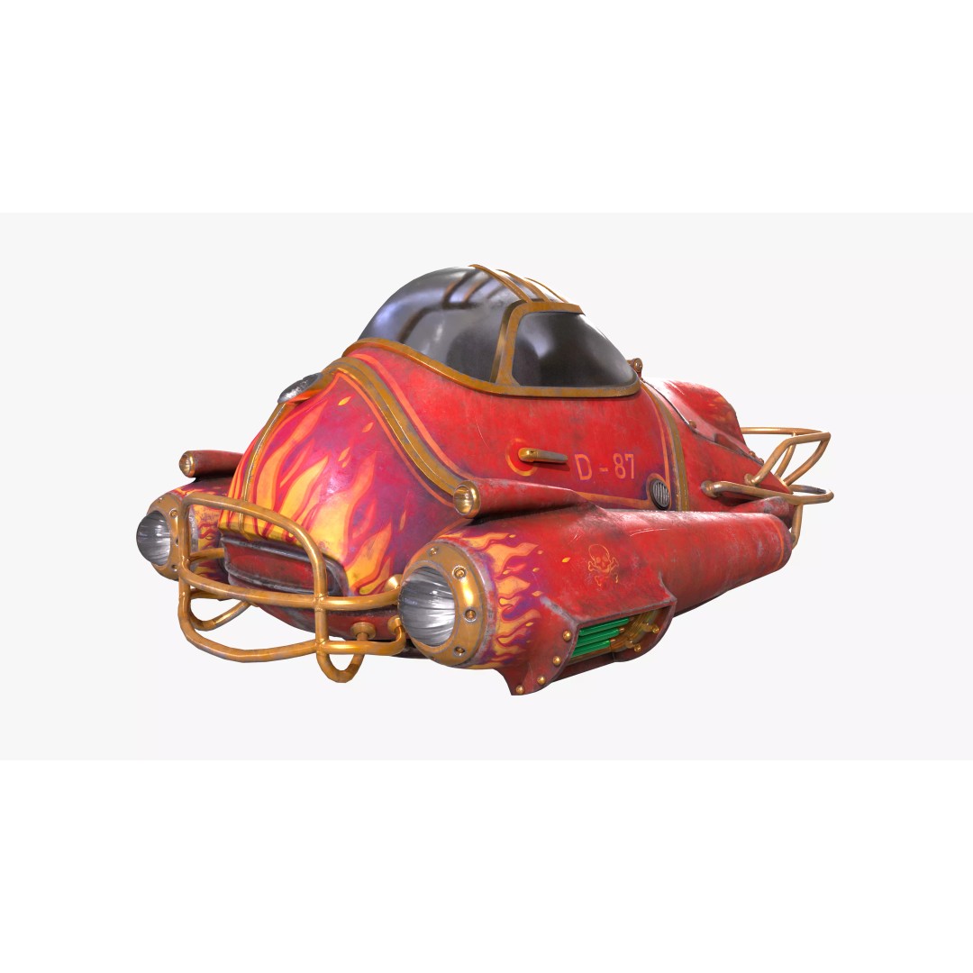 Flying Car 3D Model – High Poly PBR Asset, FBX, OBJ, Game Ready - View 2