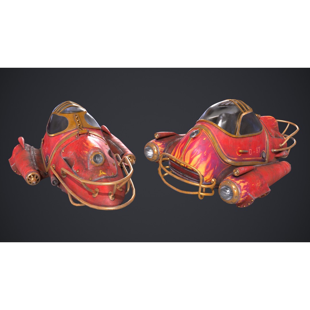 Flying Car 3D Model – High Poly PBR Asset, FBX, OBJ, Game Ready - View 3