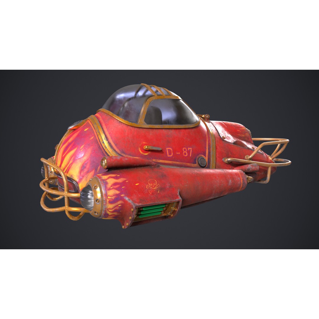 Flying Car 3D Model – High Poly PBR Asset, FBX, OBJ, Game Ready - View 4