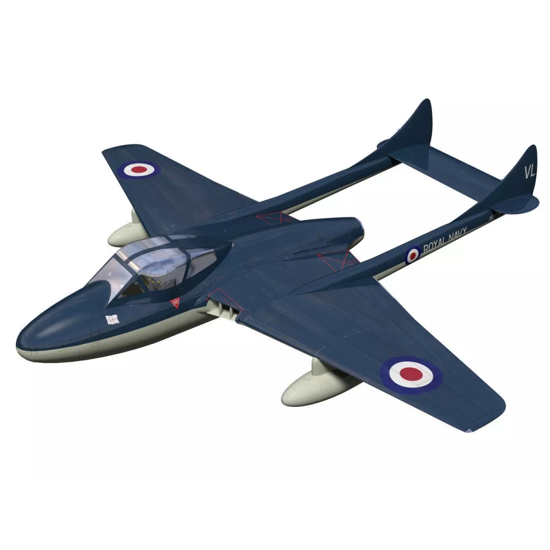de Havilland DH100 Vampire T11 3D Model – High Poly Military Aircraft, FBX - View 2